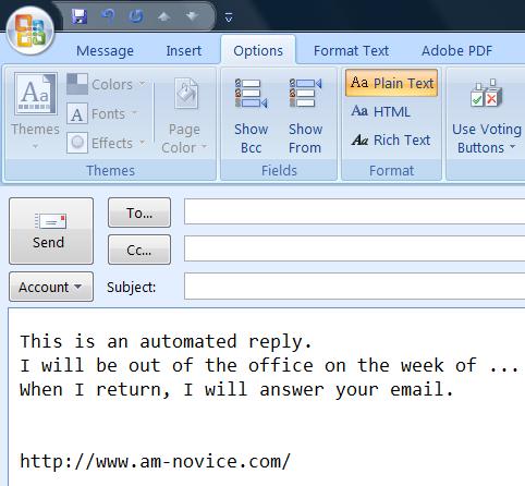 Out of Office reply with Outlook 2007 | AM-Novice